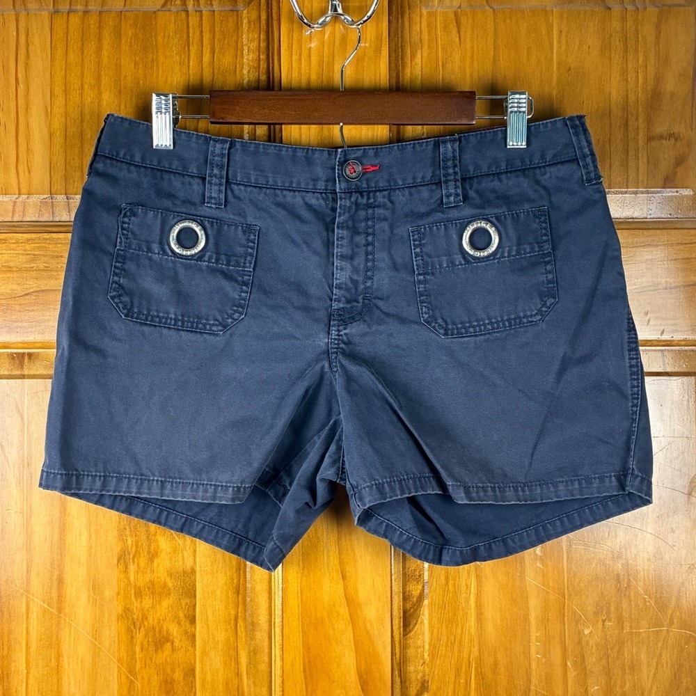 Tommy Hilfiger Womens 10 Navy Blue Cotton Chino Shorts Grommet Pockets Nautical